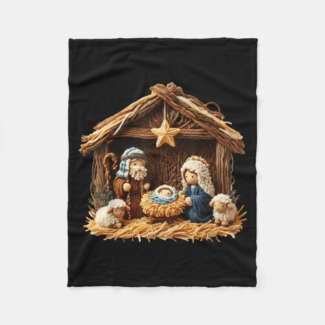 Nativity Scene Faux Yarn Crochet Jesus Christmas R Fleecefilt (Framsidan)