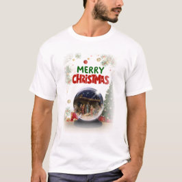 Nativity Scene in Christmas Snow Globe T Shirt