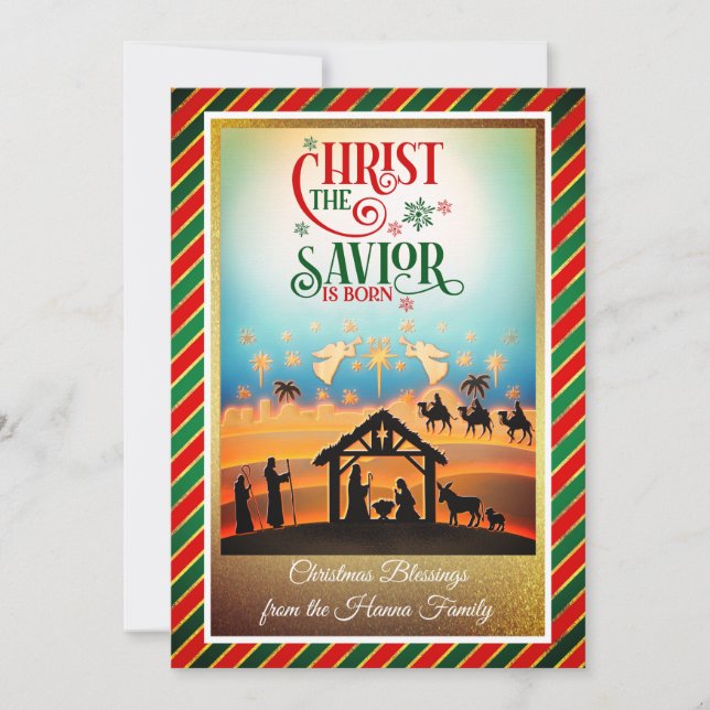 Nativity Scene "Merry Christmas & Happy New Year" Julkort (Framsida)