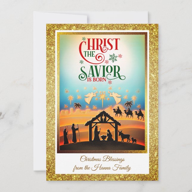 Nativity Scene "Merry Christmas & Happy New Year" Julkort (Framsida)