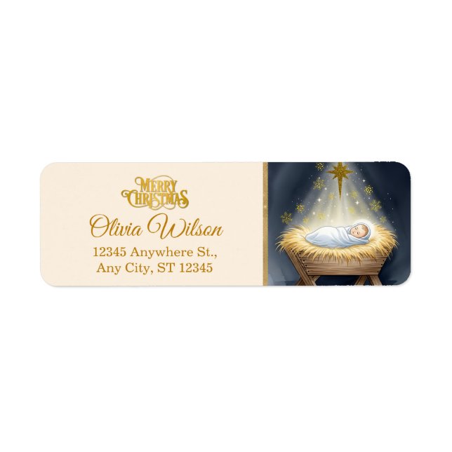 Nativity Scene "Merry Christmas" Returadress Etikett (Framsidan)