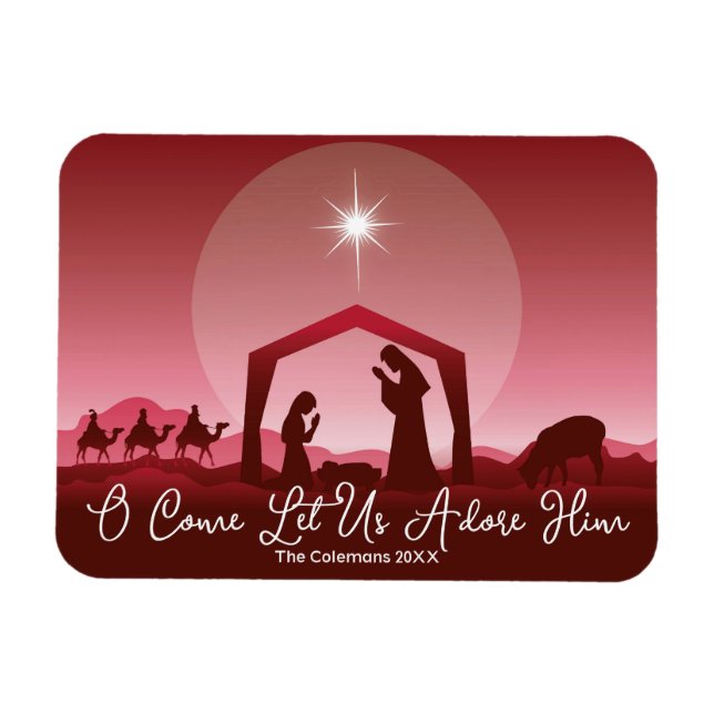Nativity Scene O Come Let Us Adore Him Christmas Magnet (Horisontell)
