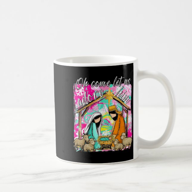 Nativity Scene Oh Come Let Us Adore Him Christmas  Kaffemugg (Höger)