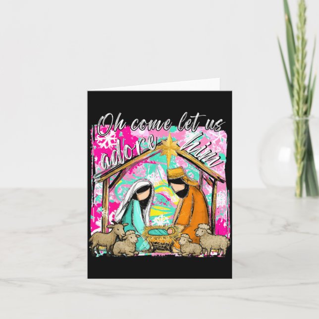 Nativity Scene Oh Come Let Us Adore Him Christmas  Kort (Framsida)
