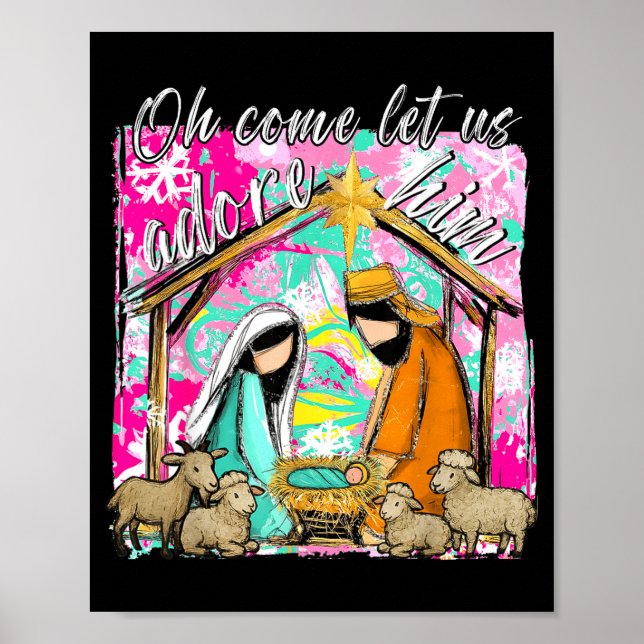 Nativity Scene Oh Come Let Us Adore Him Christmas  Poster (Framsidan)