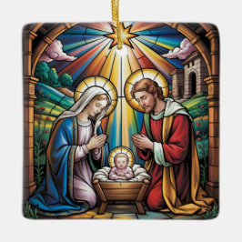 Nativity Stained Glass Art – Holy Family Christmas Julgransprydnad Keramik