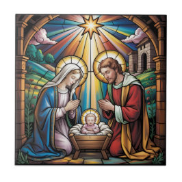 Nativity Stained Glass Art – Holy Family Christmas Kakelplatta
