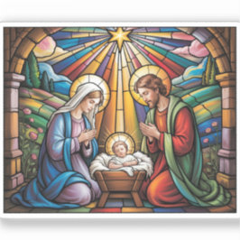 Nativity Stained Glass Art – Holy Family Christmas Klistermärken