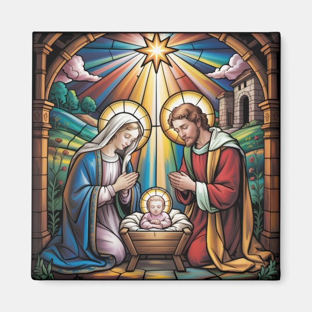 Nativity Stained Glass Art – Holy Family Christmas Magnet (Framsidan)