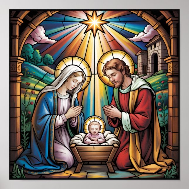 Nativity Stained Glass Art – Holy Family Christmas Poster (Framsidan)