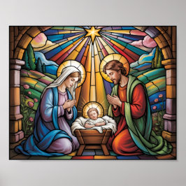 Nativity Stained Glass Art – Holy Family Christmas Poster