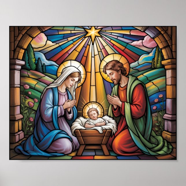 Nativity Stained Glass Art – Holy Family Christmas Poster (Framsidan)