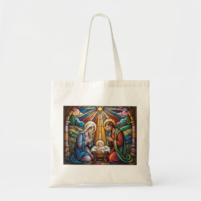 Nativity Stained Glass Art – Holy Family Christmas Tygkasse (Framsidan)