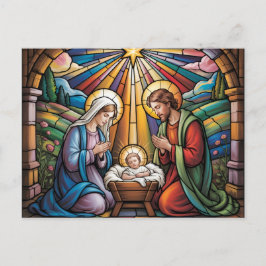 Nativity Stained Glass Art – Holy Family Christmas Vykort