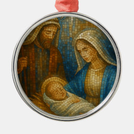 Nativity Stained Glass Mosaic | Holy Family  Julgransprydnad Metall