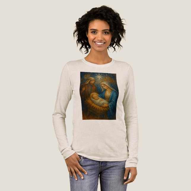 Nativity Stained Glass Mosaic | Holy Family  T Shirt (Hel framsida)