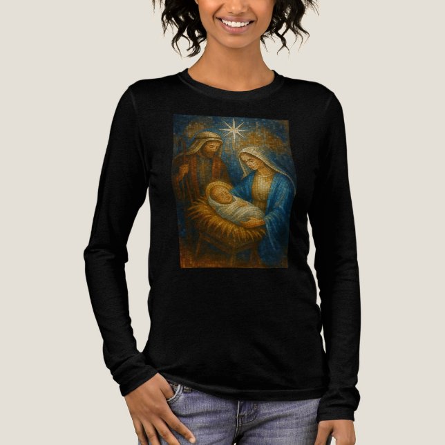Nativity Stained Glass Mosaic | Holy Family  T Shirt (Framsida)