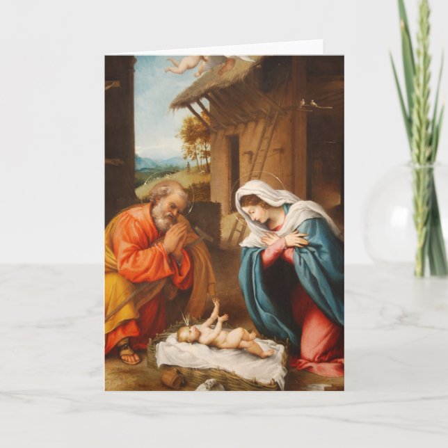 Nativity vid den Lorenzo lottoen Helgkort (Framsida)