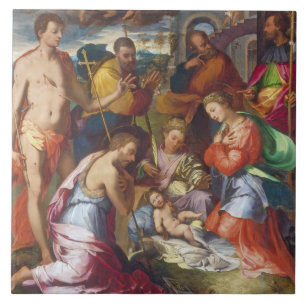 Nativityen, 1534 (olja på panel) kakelplatta
