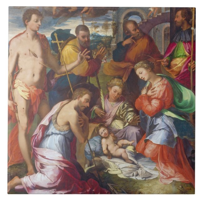 Nativityen, 1534 (olja på panel) kakelplatta (Framsidan)