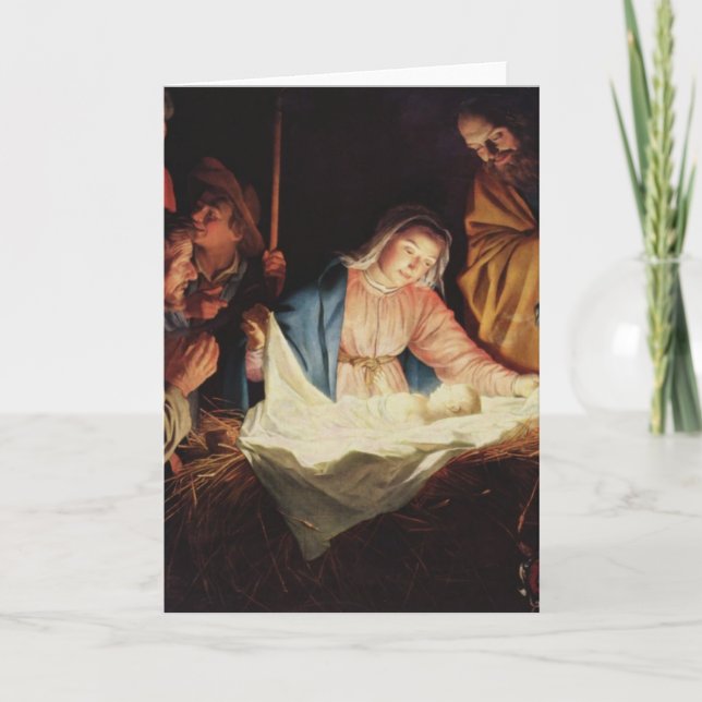 Nativityen av Jesus - Gerard skåpbil Honthorst Helgkort (Framsida)
