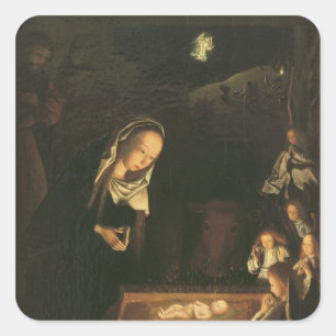 Nativityen på natten fyrkantigt klistermärke