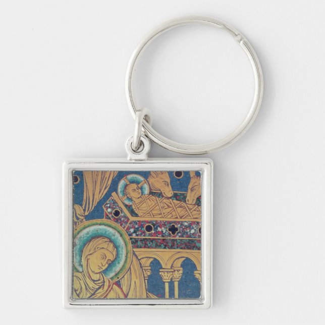 Nativityen, panel från Verduneren Fyrkantig Silverfärgad Nyckelring (Framsidan)