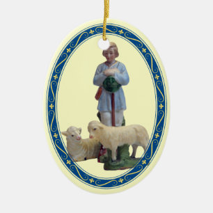 Nativityherde med får julgransprydnad keramik