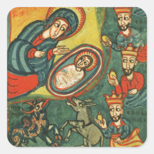 NATIVITYJULPARCHMENT, TILLBEDJAN AV MAGI FYRKANTIGT KLISTERMÄRKE