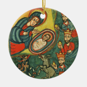 NATIVITYJULPARCHMENT, TILLBEDJAN AV MAGI JULGRANSPRYDNAD KERAMIK