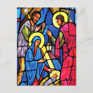 Nativitymålat glassjul helg vykort
