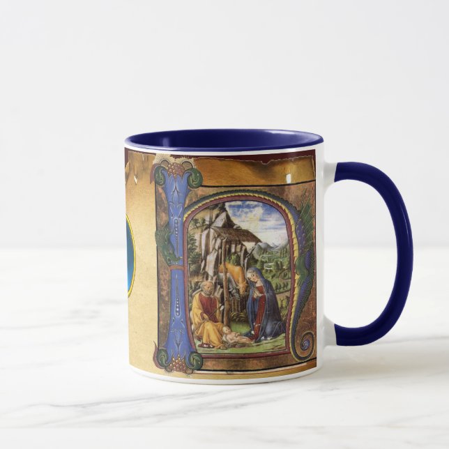 NATIVITYMONOGRAM CHRISTMAS PARCHMENT Blue Gem Mugg (Höger)