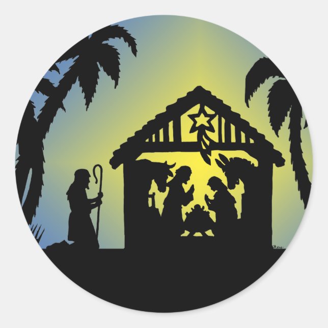 NativitySilhouetteglädje till världen Runt Klistermärke (Framsida)