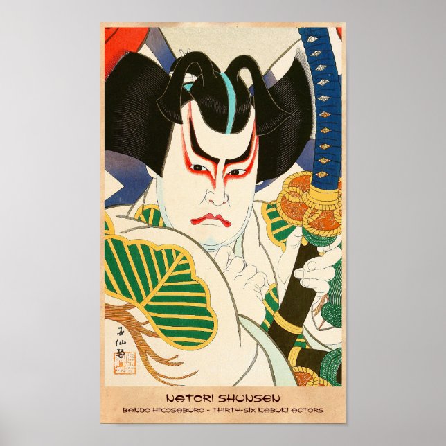 Natori Shunsen Bando Hikosaburo Trettiosex Kabuki Poster (Framsidan)