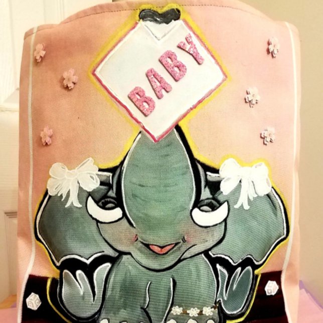 Natosha, Baby Elephant Speller Rosa Tote Bag Tygkasse (Skapare uppladdad)