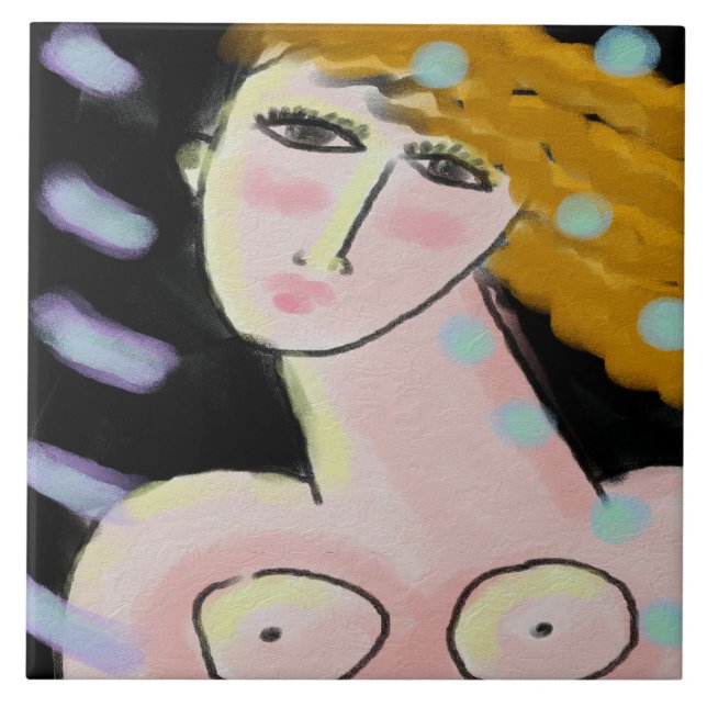 Natt 2 Abstrakt Digital Porträtt från en kvinna Kakelplatta (Framsidan)