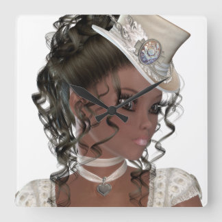 Nätt afrikansk amerikankvinna fyrkantig klocka