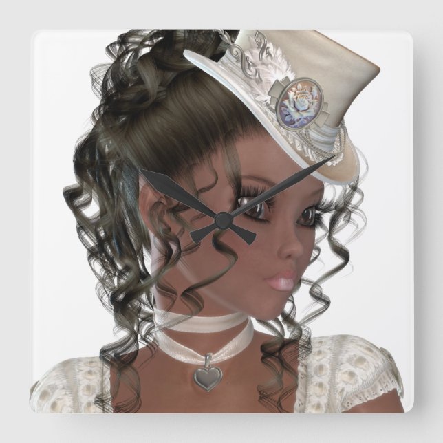 Nätt afrikansk amerikankvinna fyrkantig klocka (Framsida)