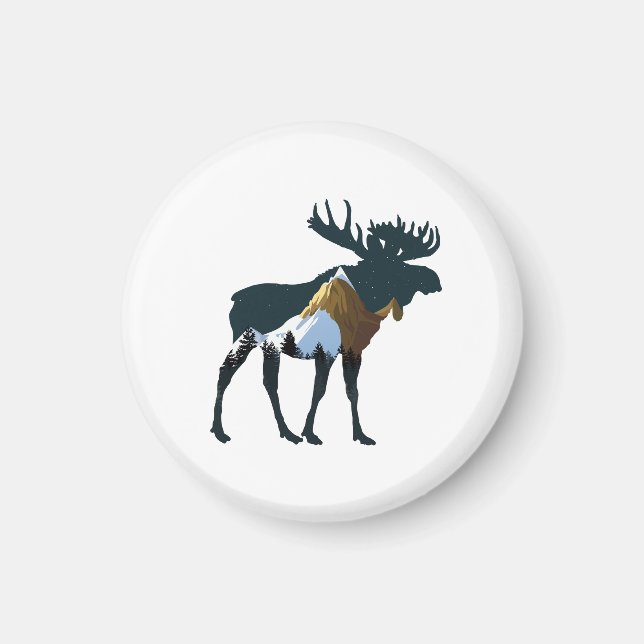 Natt Älg Skog Magnet (Framsidan)