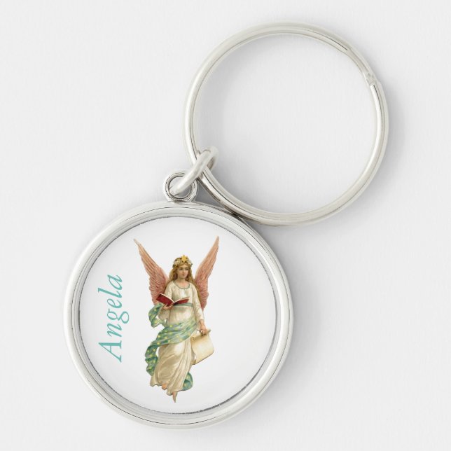 Nätt ängelanpassningsbar Keychain Rund Silverfärgad Nyckelring (Framsidan)