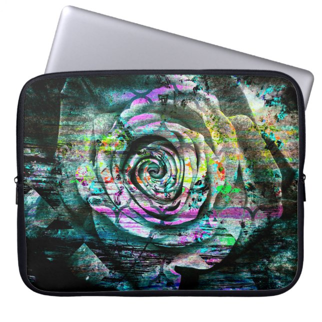Nätt Aqua målad rosa blom- Grunge Laptop Sleeve (Framsidan)