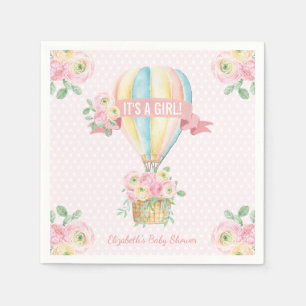 Nätt baby shower för rosaäventyrluftballong pappersservett