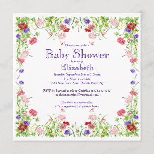Nätt baby shower för vattenfärgvildblommablommigt inbjudningar