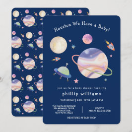 Natt blå galax rymd måne stjärna baby shower inbjudningar