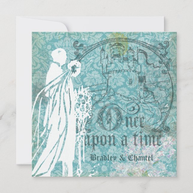 Nätt blåttblommigt en gång på en Time som gifta Inbjudningar (Framsida)