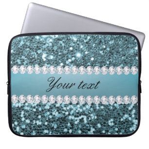 Nätt blåttFauxglitter och diamanter Laptop Sleeve