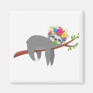 Nätt blom- Sloth Magnet