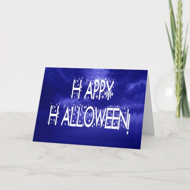 Natt Blue Happy halloween Text Card Kort (Framsida)