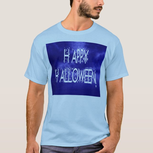 Natt Blue Happy halloween Text Manar T-Shirt (Framsida)