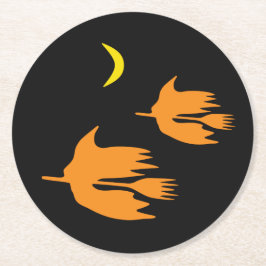 Natt Broom Ride - Halloween Witch Image. Underlägg Papper Rund